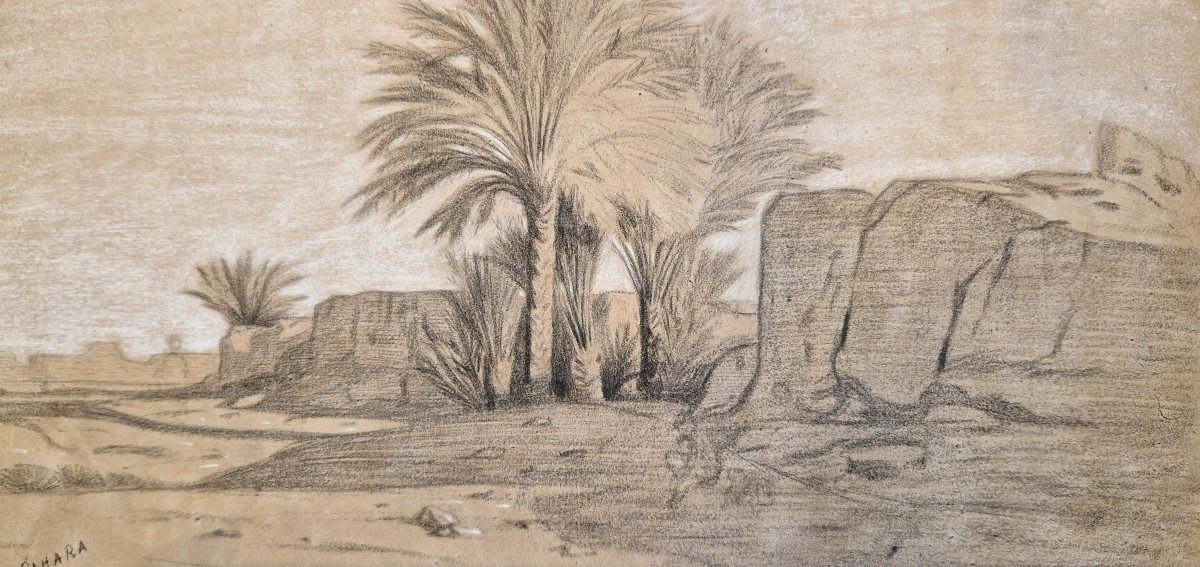 Eugène Fromentin 1820-1876 Lichana Sahara Dessin Au Crayon Noir Et Craie Blanche-photo-3