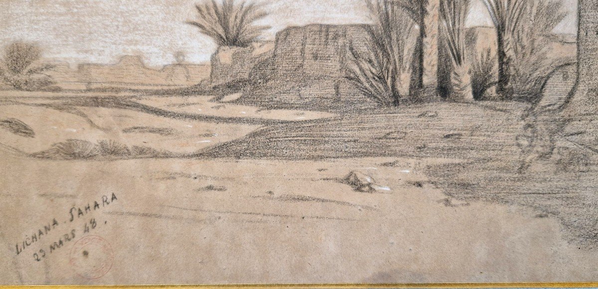 Eugène Fromentin 1820-1876 Lichana Sahara Dessin Au Crayon Noir Et Craie Blanche-photo-4