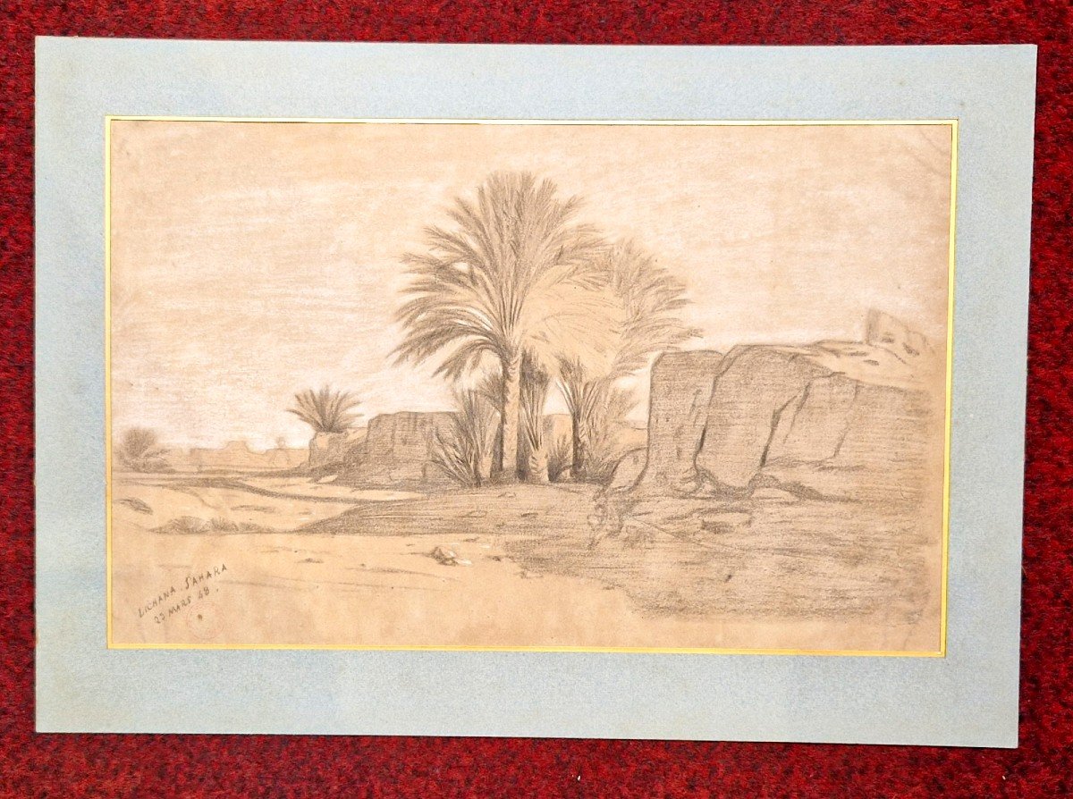 Eugène Fromentin 1820-1876 Lichana Sahara Dessin Au Crayon Noir Et Craie Blanche