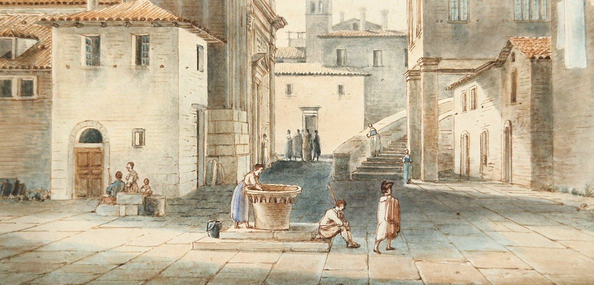 Victor Jean Nicolle 1754-1826 A Square In Venice Watercolor-photo-2