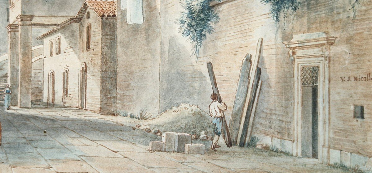 Victor Jean Nicolle 1754-1826 A Square In Venice Watercolor-photo-3