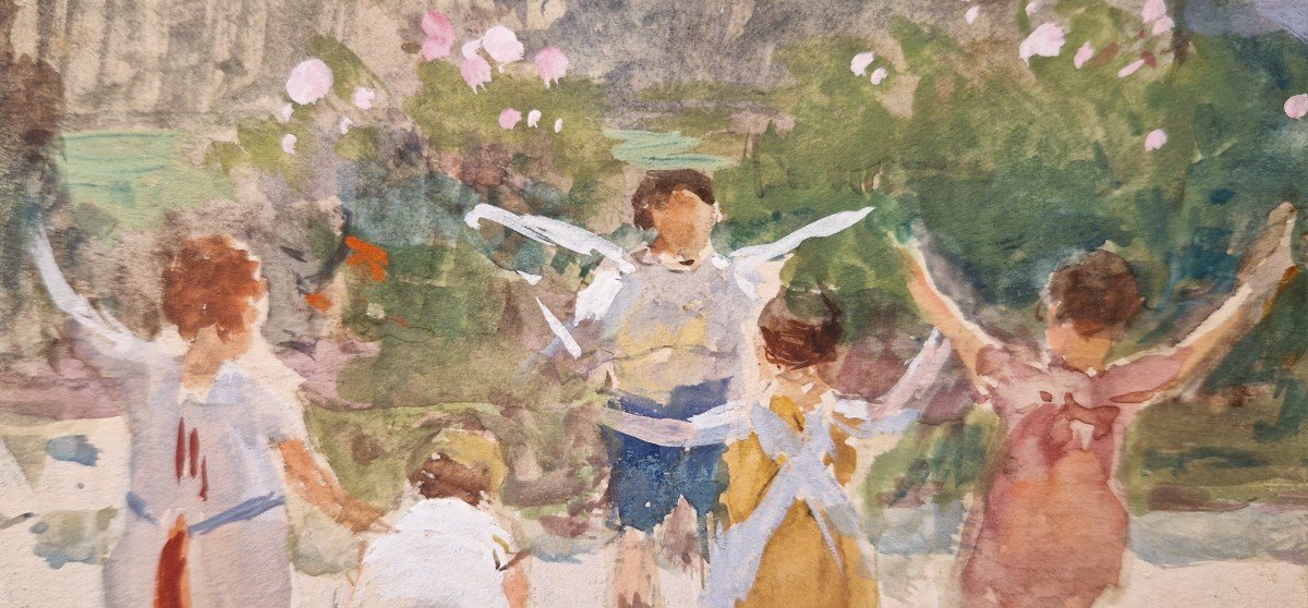 Victor Gabriel Gilbert 1847-1935 Children's Gymnastics Watercolor-photo-3