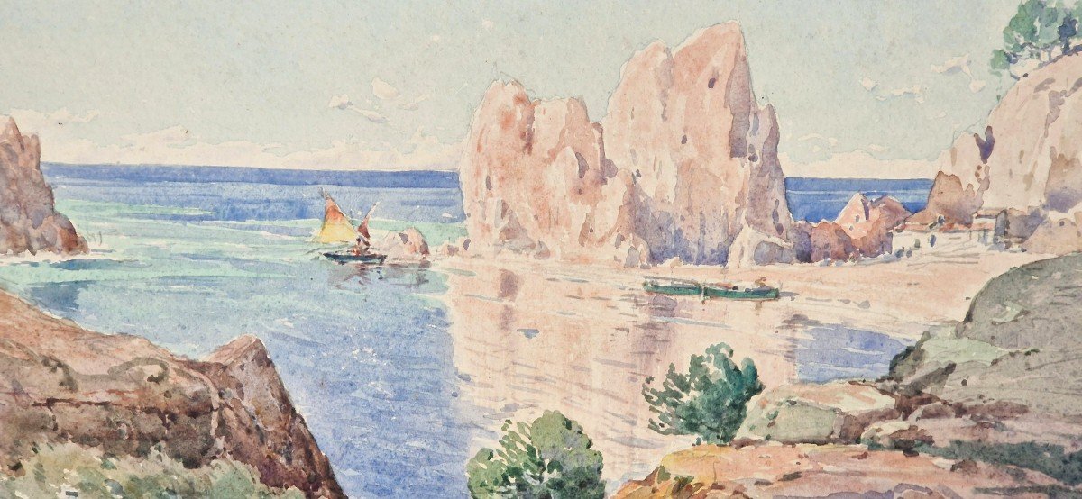 Emile Appay 1876-1935 Calanque Près De Toulon Aquarelle-photo-2