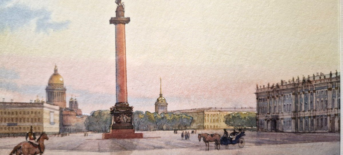 St Petersburg Admiralty Square Watercolor Early 20th Century-photo-3