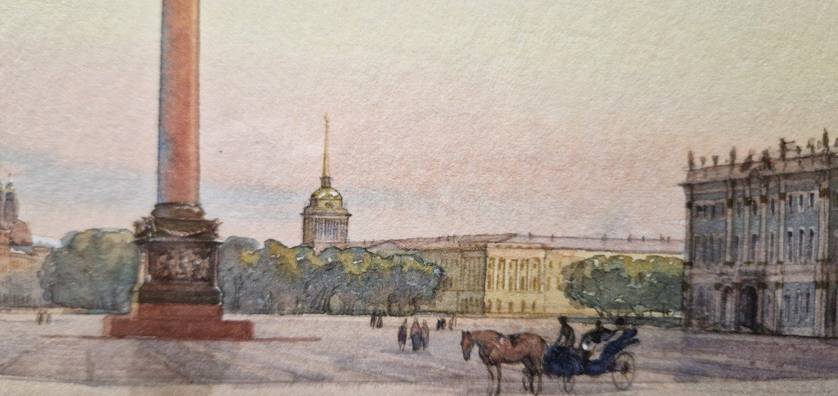St Petersburg Admiralty Square Watercolor Early 20th Century-photo-4