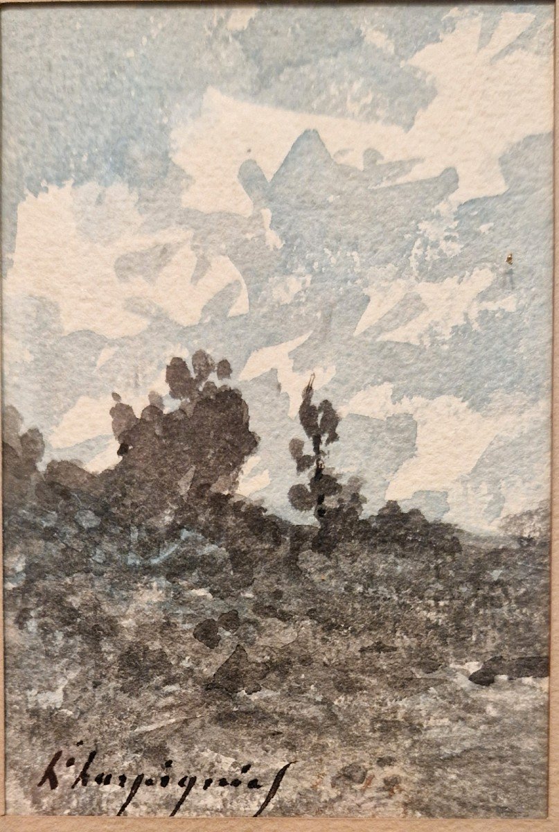 Henri Harpignies 1819-1916 Arbres Contre Le Ciel Aquarelle-photo-2