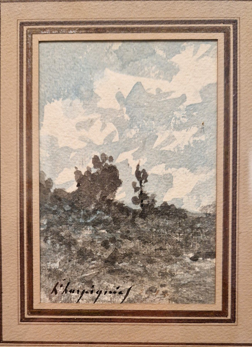 Henri Harpignies 1819-1916 Arbres Contre Le Ciel Aquarelle