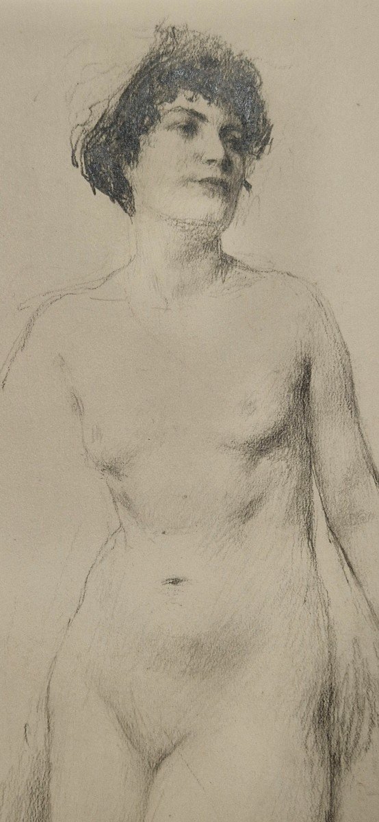 Henri Royer 1869-1938 Nu Féminin Dessin Au Crayon Noir-photo-1