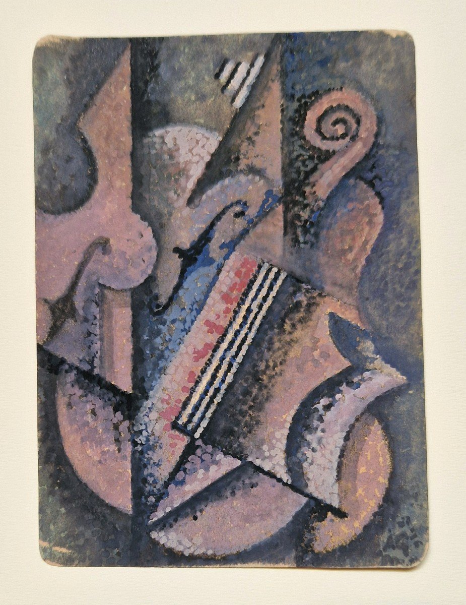 Albert Coste 1895-1985 Cubist Composition With Violins Gouache