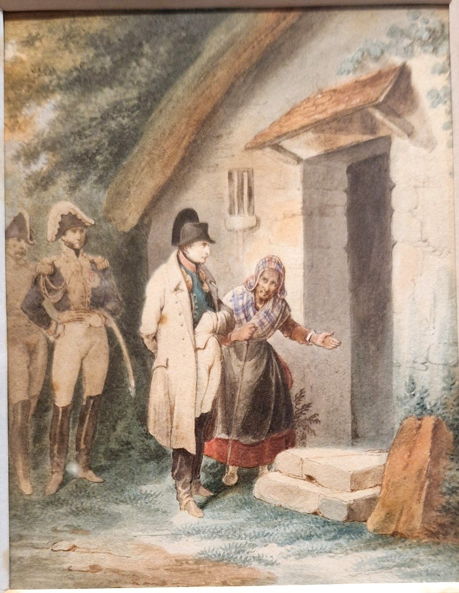 Hippolyte Bellangé 1800-1866 l'Empereur Invité Dans l'Humble Chaumière Aquarelle