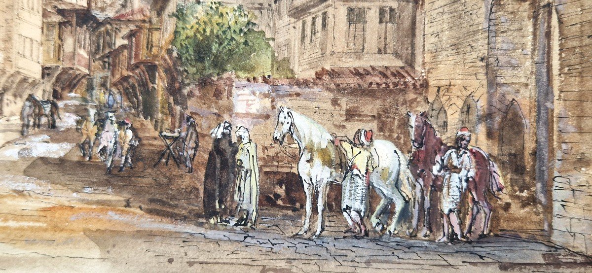 Léon Jean Baptiste Sabatier 1827-1887 View Of Constantinople Watercolor-photo-4