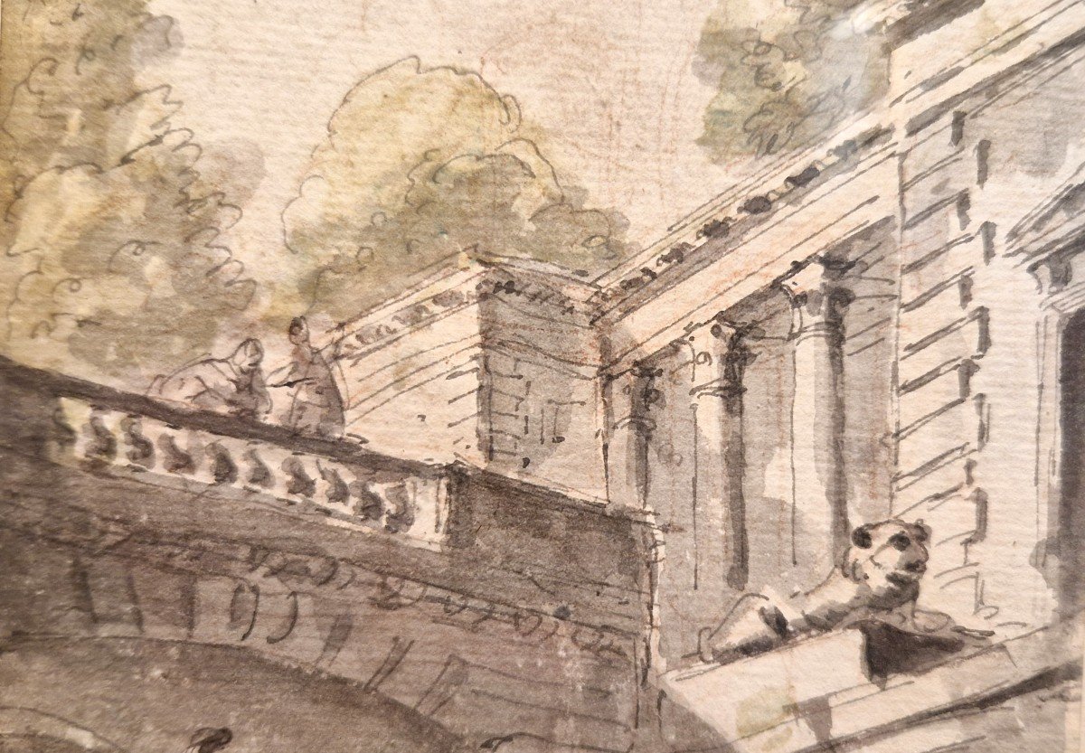 Pierre Lelu 1741-1810 Caprice Architectural Plume, Lavis Et Rehauts d'Aquarelle -photo-3