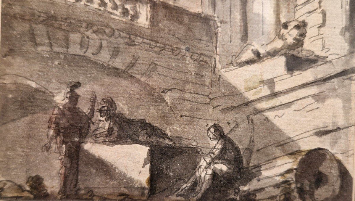 Pierre Lelu 1741-1810 Caprice Architectural Plume, Lavis Et Rehauts d'Aquarelle -photo-4