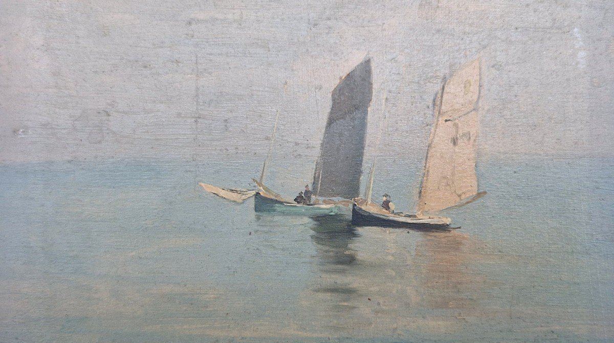 Georges Ricard-Cordingley 1873-1939 Pointus Au Large De Cannes Huile Sur Papier-photo-2