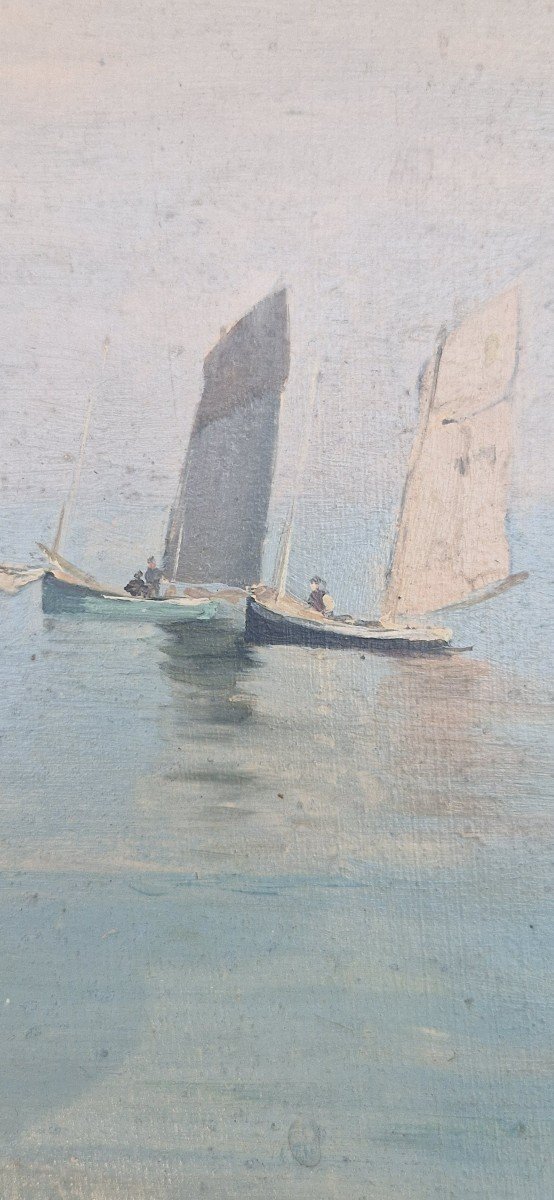 Georges Ricard-Cordingley 1873-1939 Pointus Au Large De Cannes Huile Sur Papier-photo-3