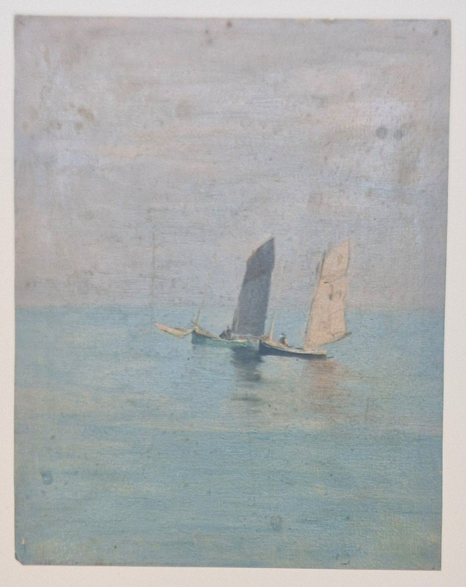 Georges Ricard-Cordingley 1873-1939 Pointus Au Large De Cannes Huile Sur Papier