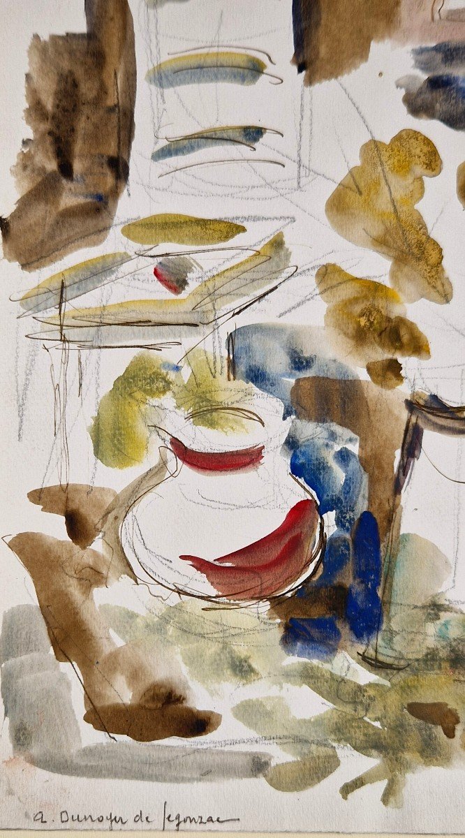 André Dunoyer De Segonzac 1884-1974 Nature Morte Au Vase Rouge Aquarelle-photo-3