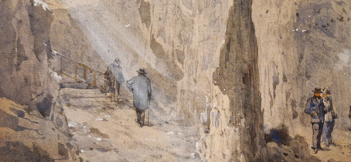 Emmanuel Costa 1833-1921 The Cave Of Bald Mountain In Aspremont Watercolor -photo-2