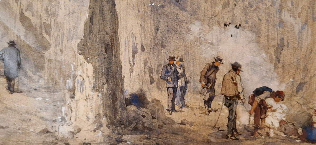 Emmanuel Costa 1833-1921 The Cave Of Bald Mountain In Aspremont Watercolor -photo-3