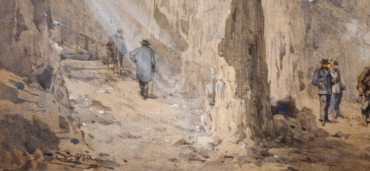 Emmanuel Costa 1833-1921 The Cave Of Bald Mountain In Aspremont Watercolor -photo-4