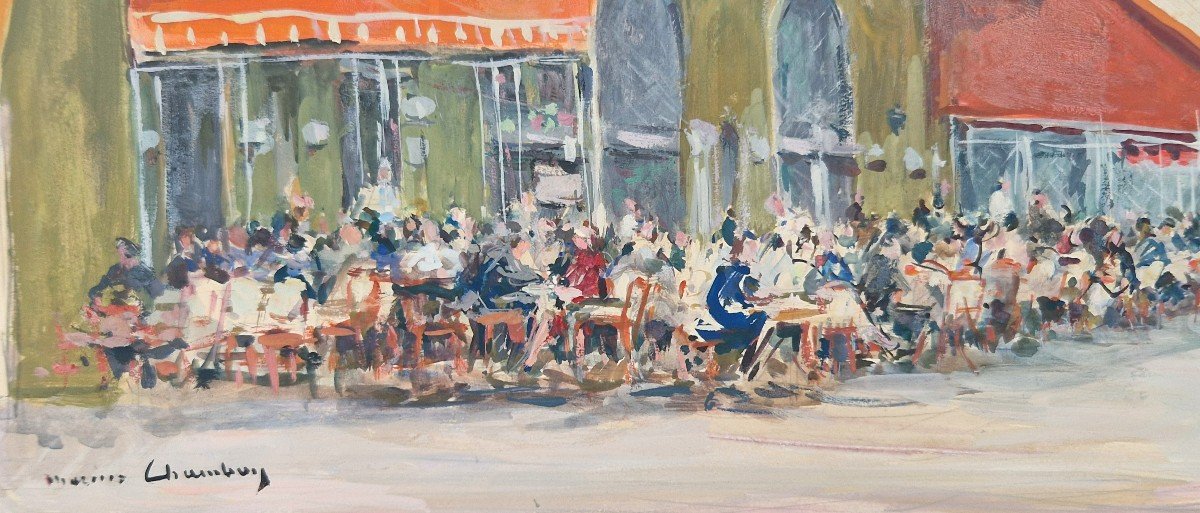 Marius Chambon 1876-1962 Le Bar Du Rond Point Aux Champs-elysées Gouache-photo-2