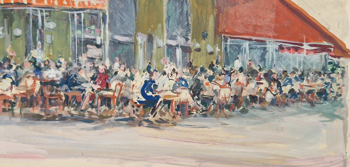Marius Chambon 1876-1962 Le Bar Du Rond Point Aux Champs-elysées Gouache-photo-3