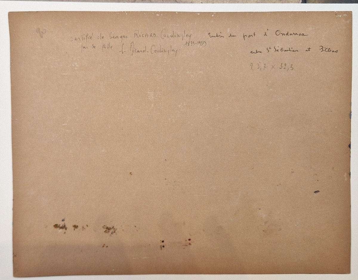 Georges Ricard Cordingley 1873-1939 Entrée Du Port d'Ondarroa Espagne Huile Sur Papier-photo-2