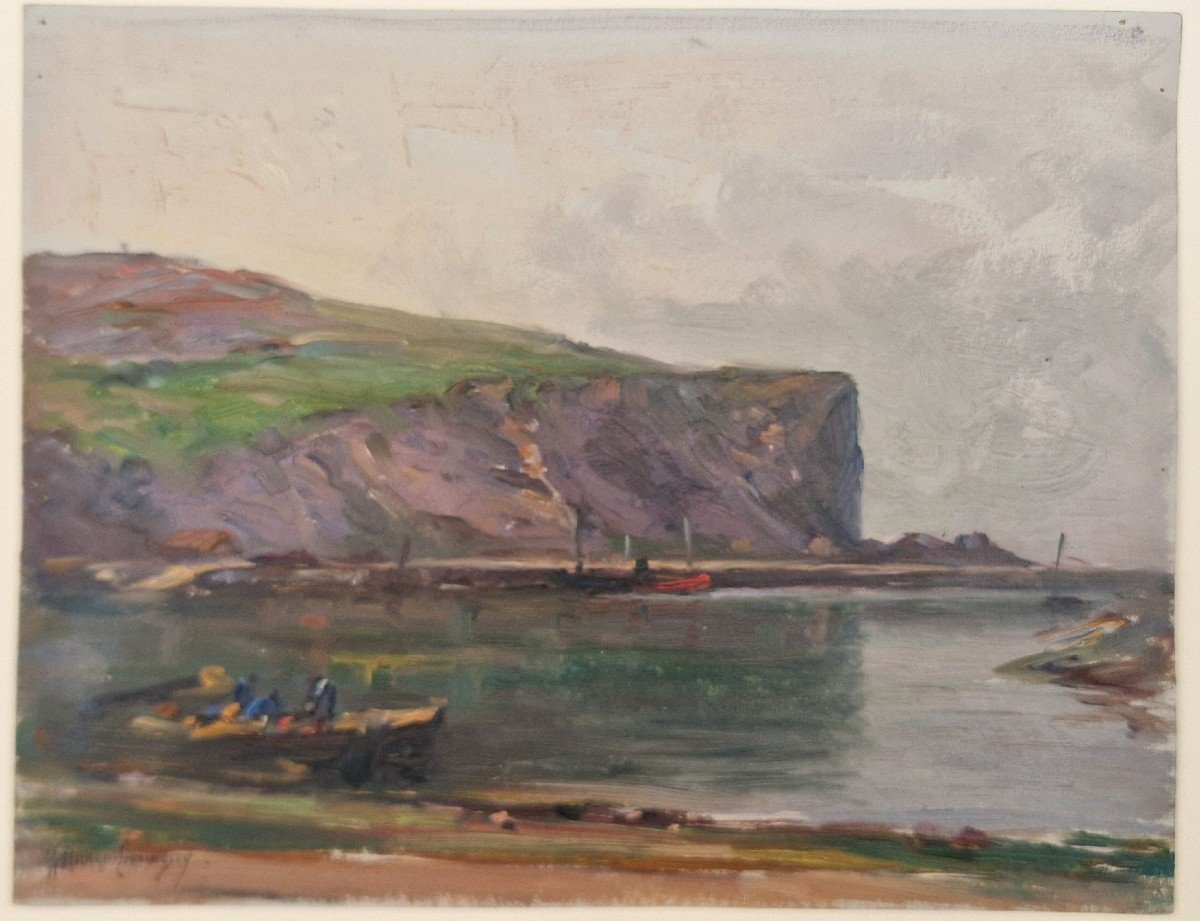 Georges Ricard Cordingley 1873-1939 Entrée Du Port d'Ondarroa Espagne Huile Sur Papier