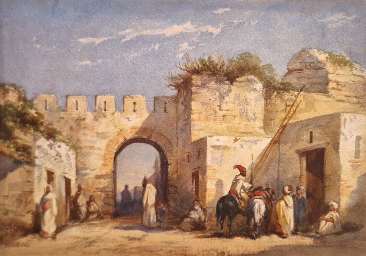 Louis Tesson 1820-1870 (attributed To) Gate Of A City In The Orient Watercolor