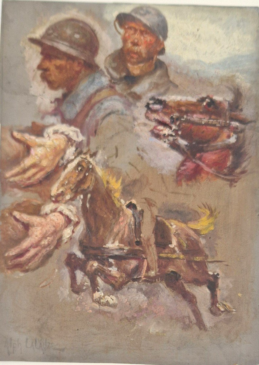 Alphonse Lalauze 1872-1936 Horses And Soldiers Oil On Paper