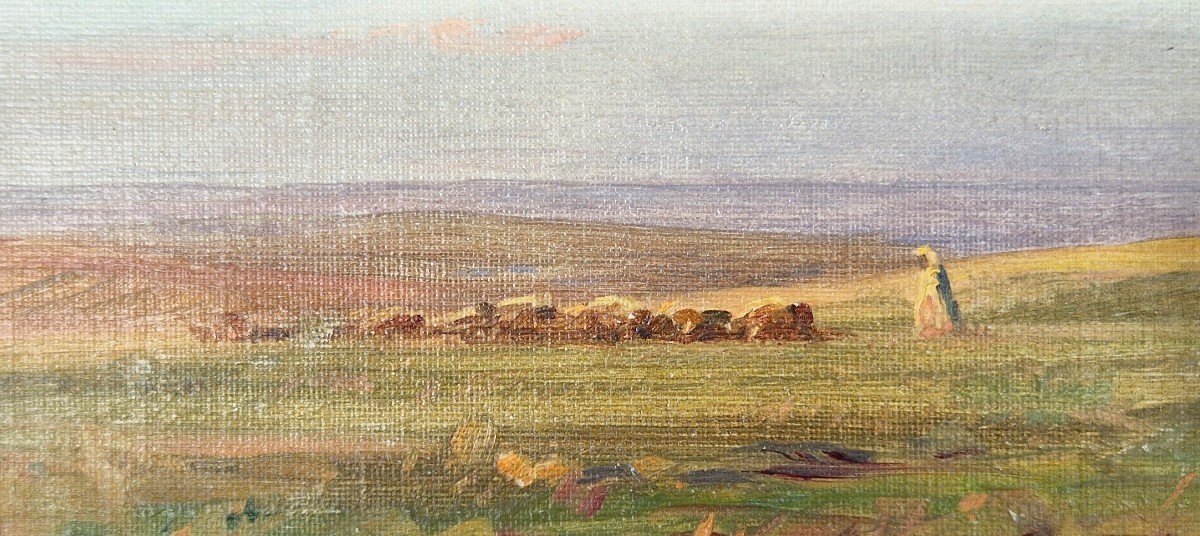 Georges Ricard-cordingley 1873-1939 Shepherd And His Flock In Morocco Oil On Canvas-photo-4