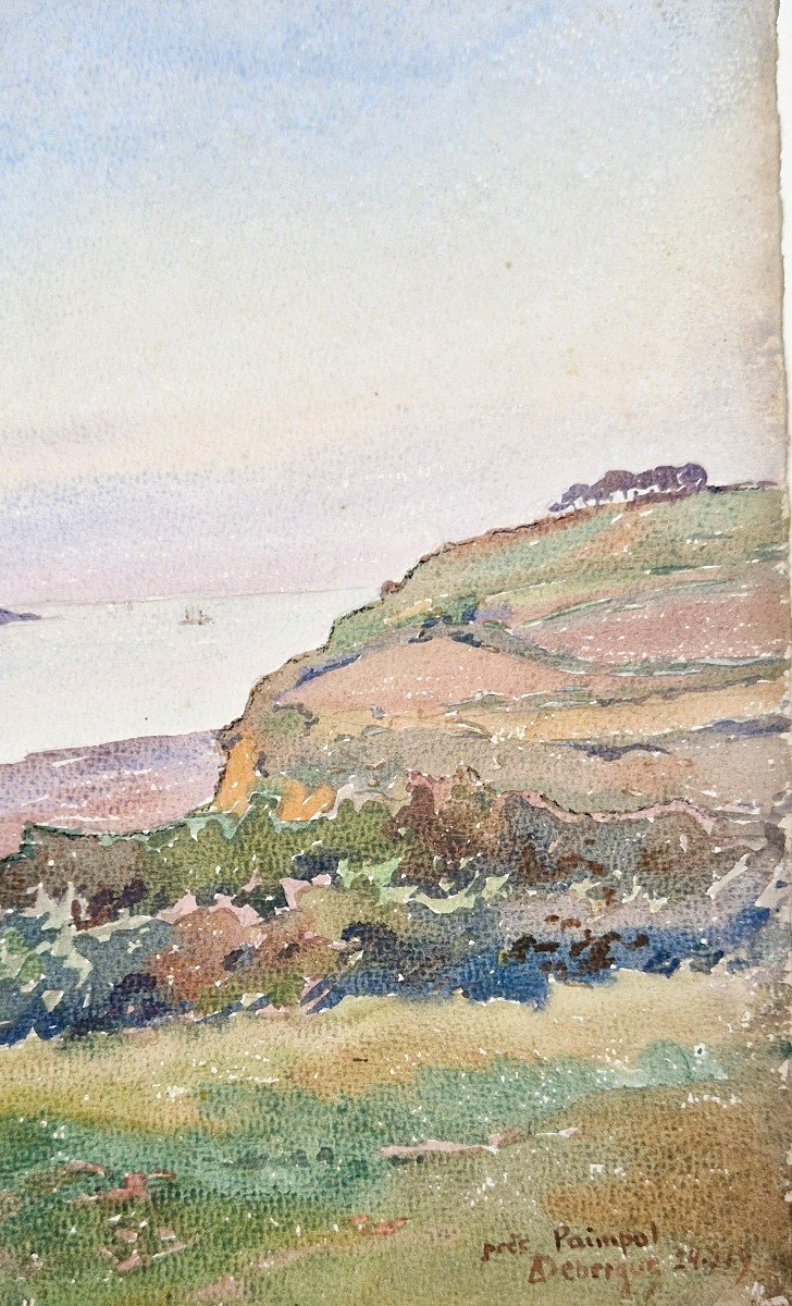 André Alfred Debergue 1873-1948  l'Embouchure Du Trieux Près De Paimpol Aquarelle-photo-4