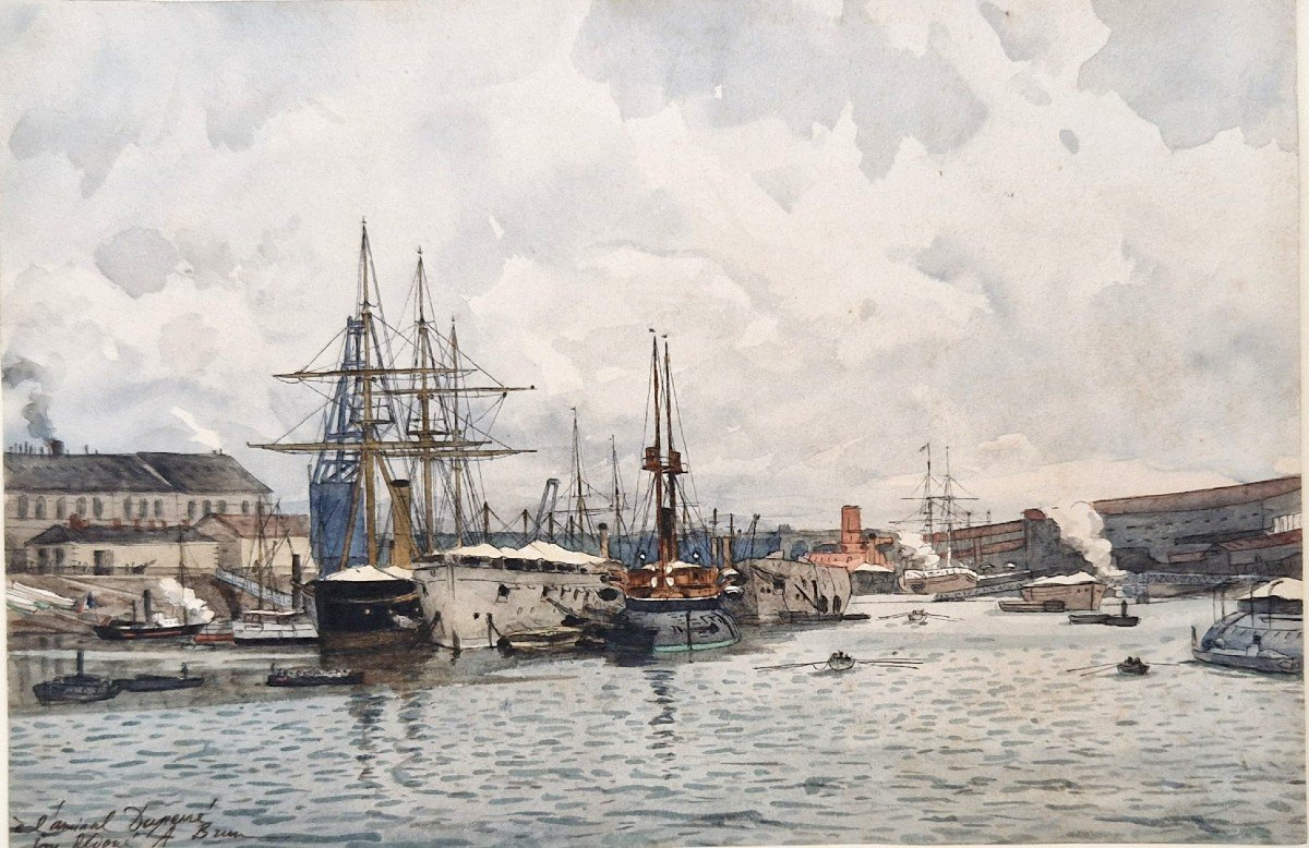 Alexandre Jean-bapstiste Brun 1853-1941 Port Breton Aquarelle-photo-2