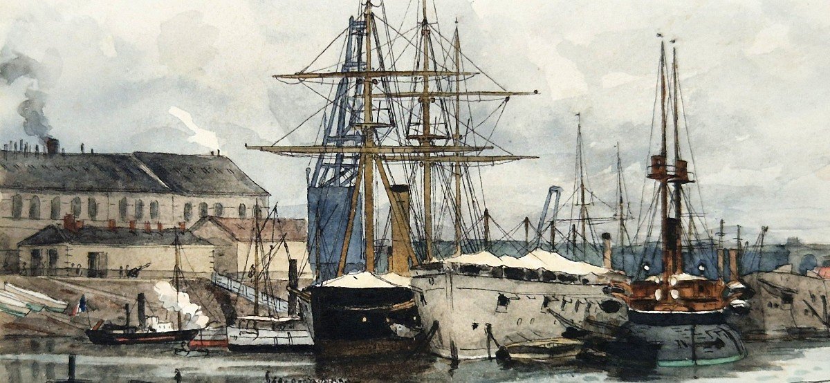 Alexandre Jean-bapstiste Brun 1853-1941 Port Breton Aquarelle-photo-4