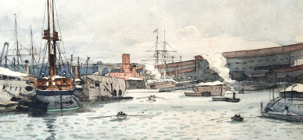 Alexandre Jean-bapstiste Brun 1853-1941 Port Breton Aquarelle-photo-1