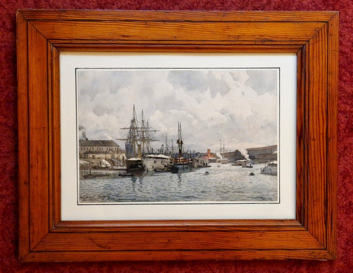 Alexandre Jean-bapstiste Brun 1853-1941 Port Breton Aquarelle