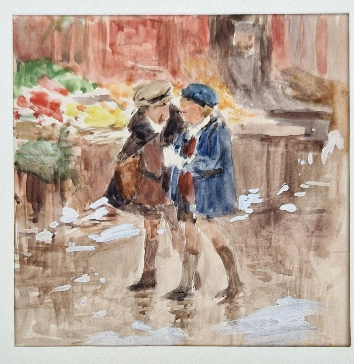 Victor Gabriel Gilbert 1847-1935 Children And Merchants Of Four Seasons Watercolor-photo-2