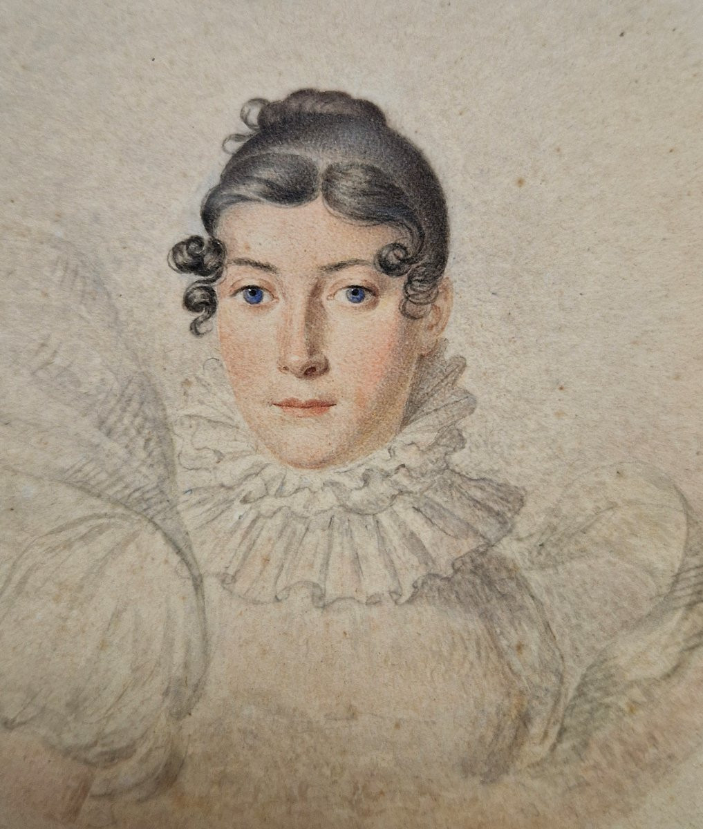 Jean-baptiste Isabey 1767-1855 Portrait De Jeune Femme Aquarelle-photo-3