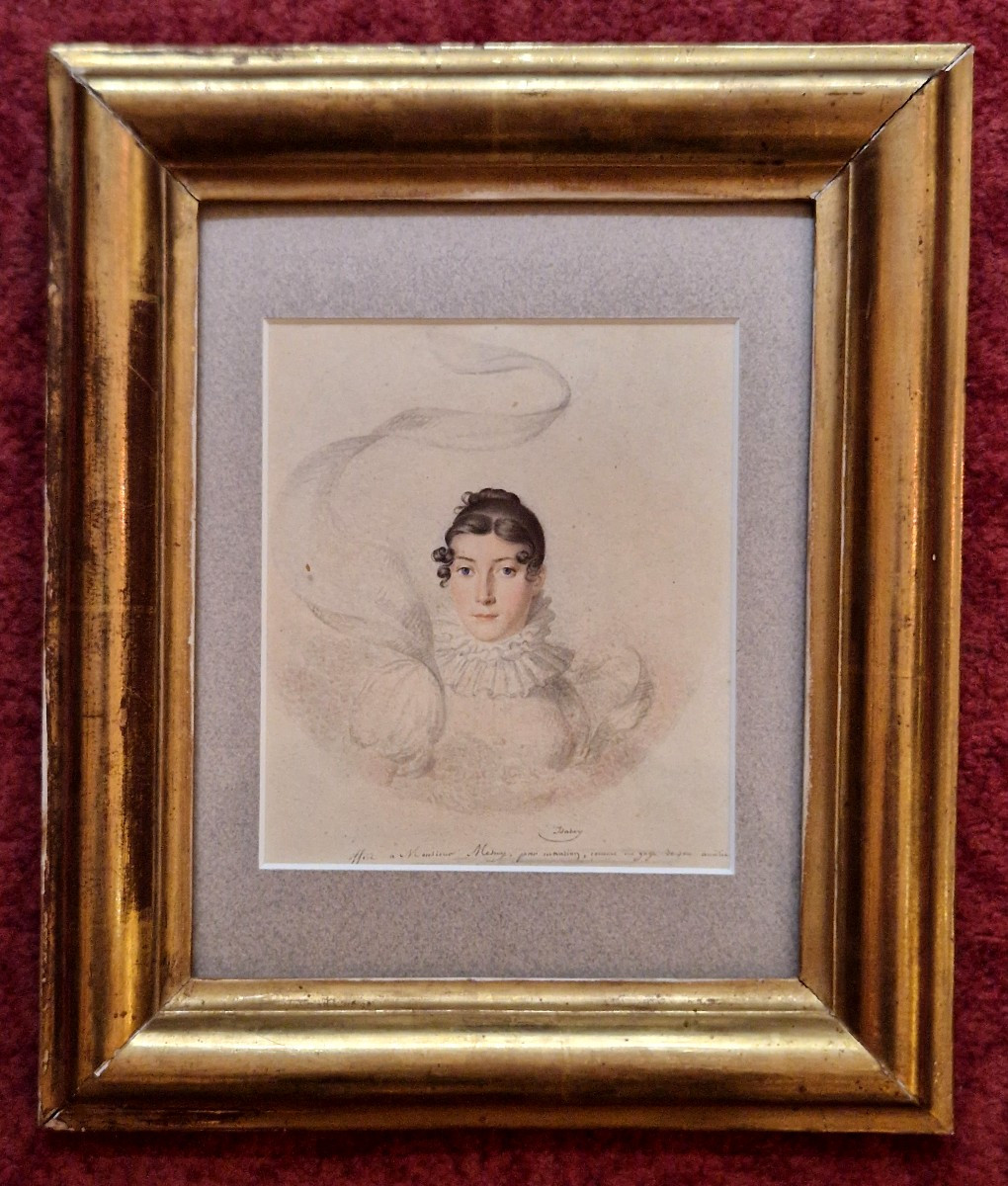 Jean-baptiste Isabey 1767-1855 Portrait De Jeune Femme Aquarelle