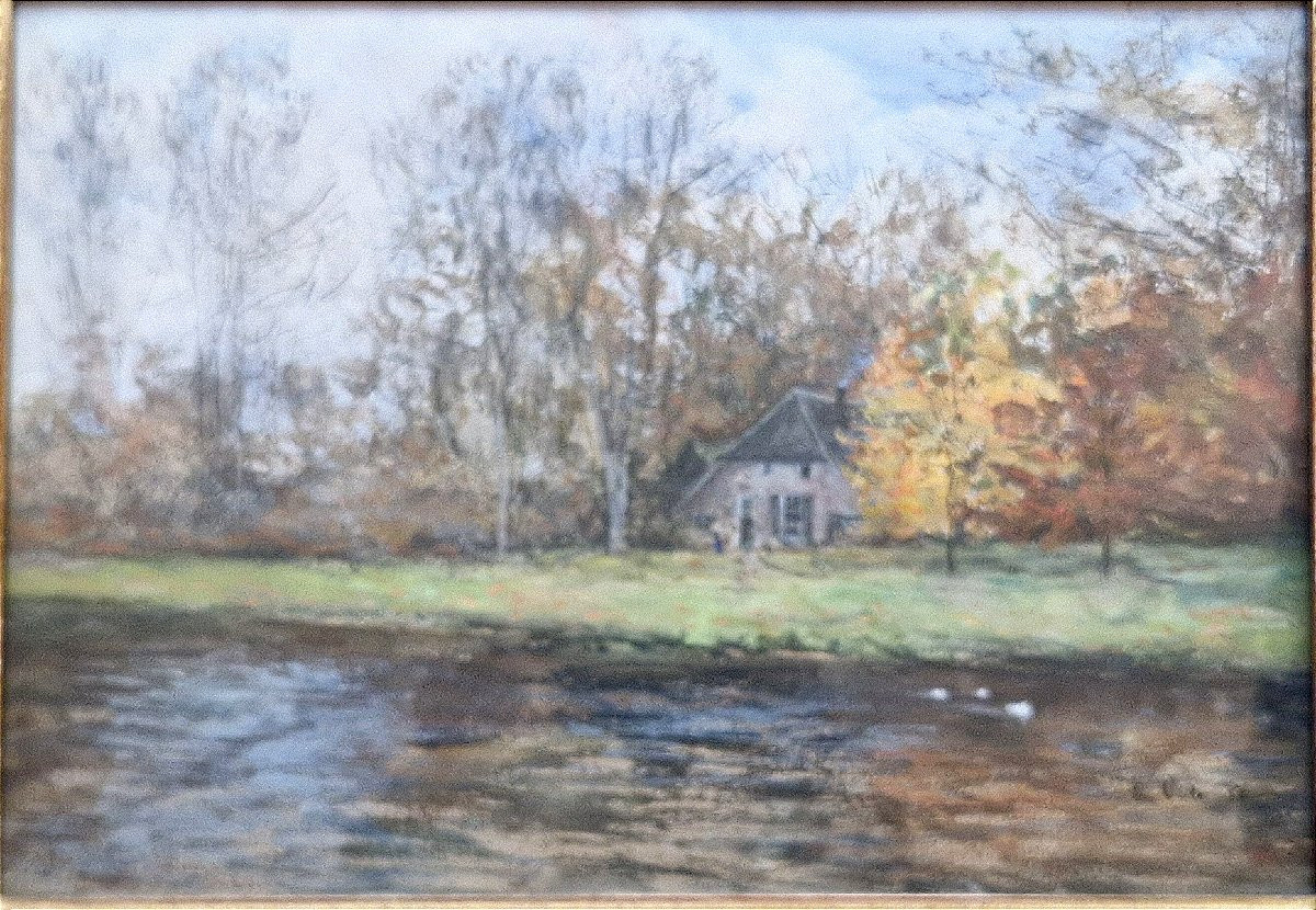 Siebe Johannes Ten Cate 1858-1908 Maison Au Bord De l'Oise Pastel-photo-2