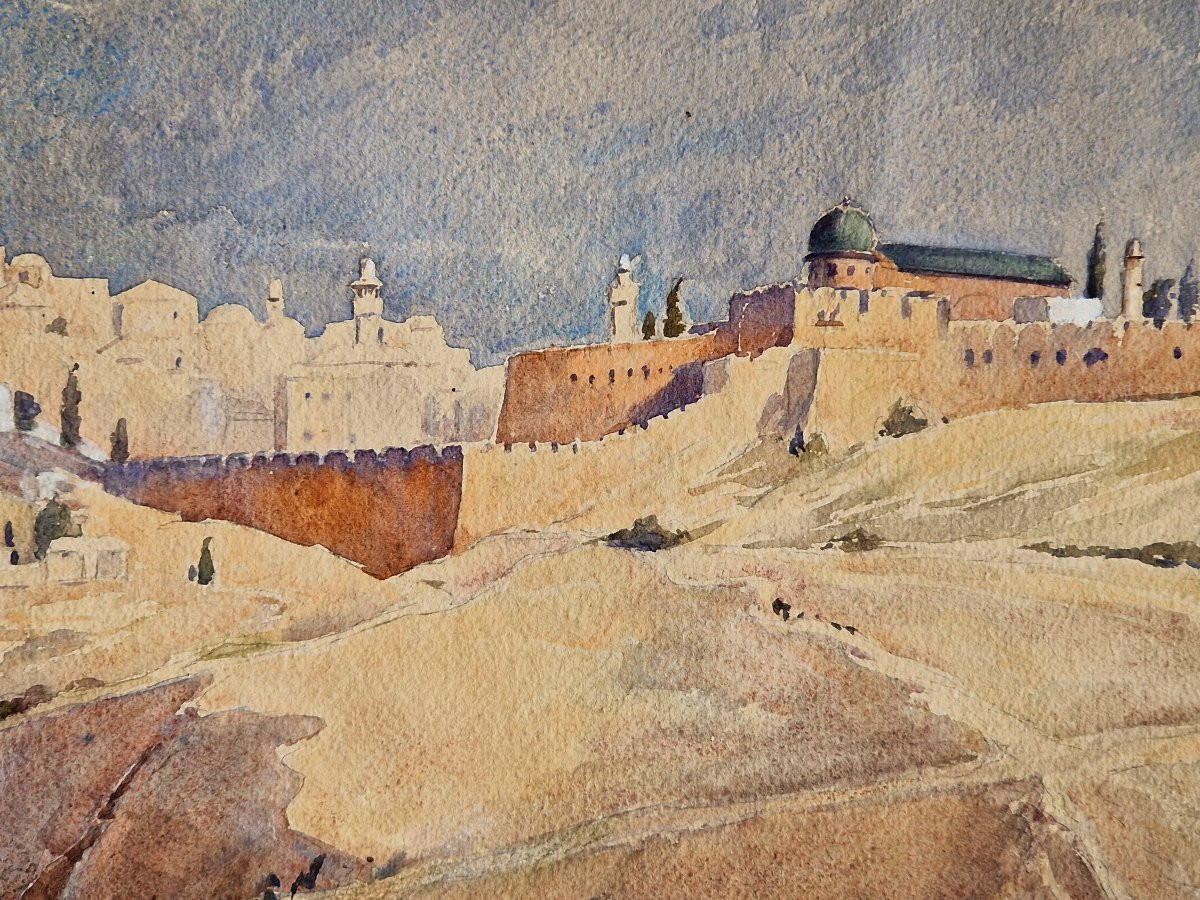 Ysabel Minoggio-roussel 1875-1945 Vue De Jérusalem Aquarelle-photo-2