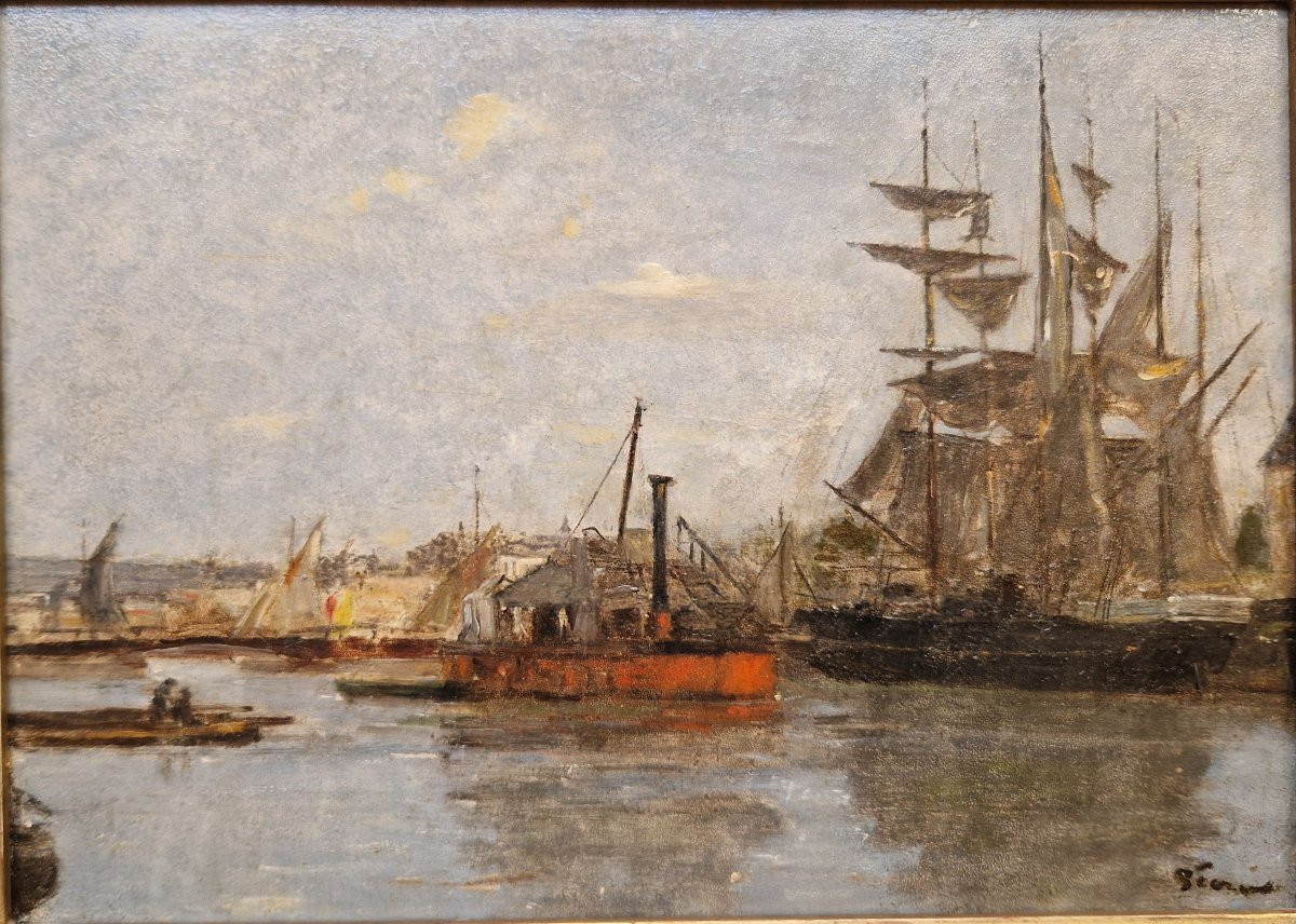 Charles Pécrus 1826-1907 Boats On The Touques At Trouville-sur-mer Oil On Panel-photo-2