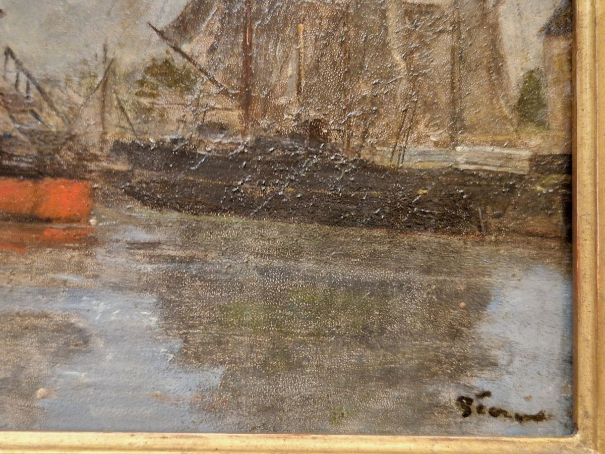 Charles Pécrus 1826-1907 Boats On The Touques At Trouville-sur-mer Oil On Panel-photo-1