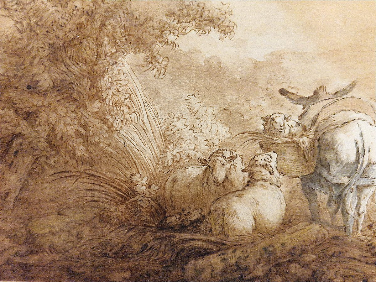 Jean-baptiste Huet 1745-1811 Shepherdess And Her Sheep Brown Wash Drawing-photo-4