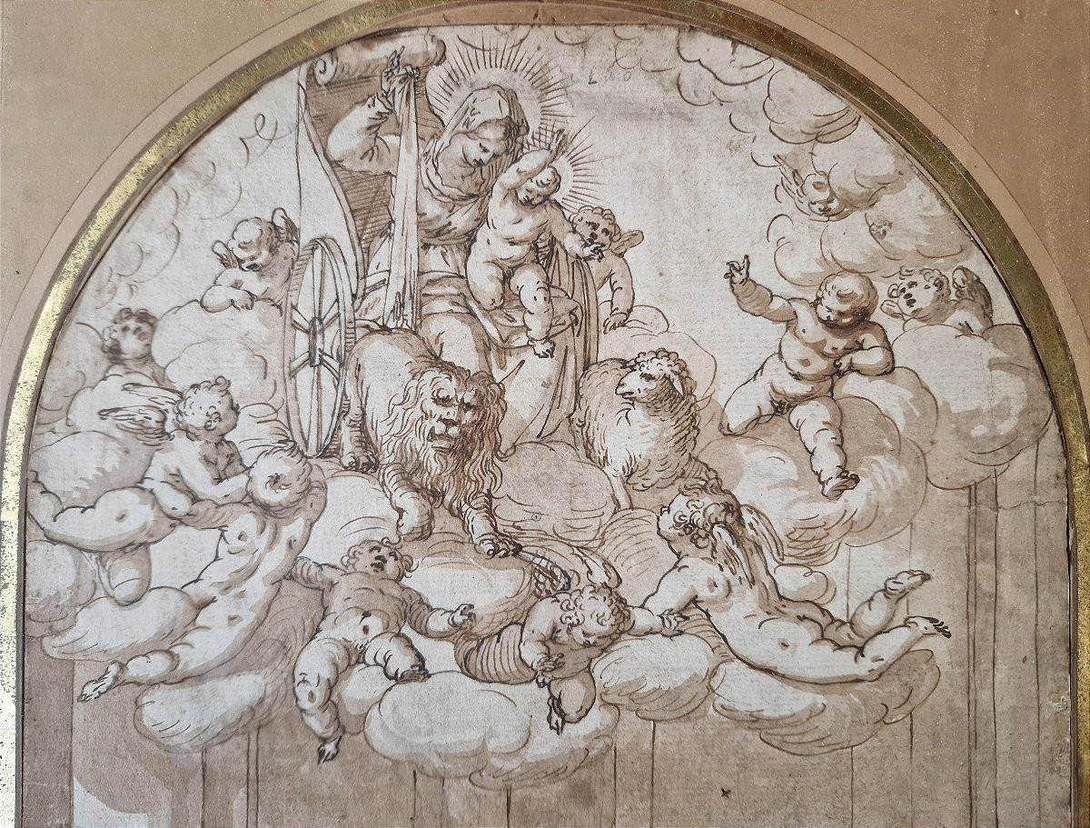 Ecole Italienne Fin Du 16ème Siècle La Vierge Et l'Enfant Apparaissant à Saint Simon Stock-photo-3