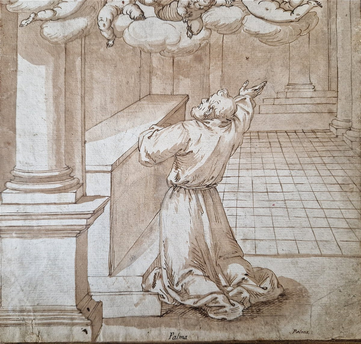 Ecole Italienne Fin Du 16ème Siècle La Vierge Et l'Enfant Apparaissant à Saint Simon Stock-photo-4