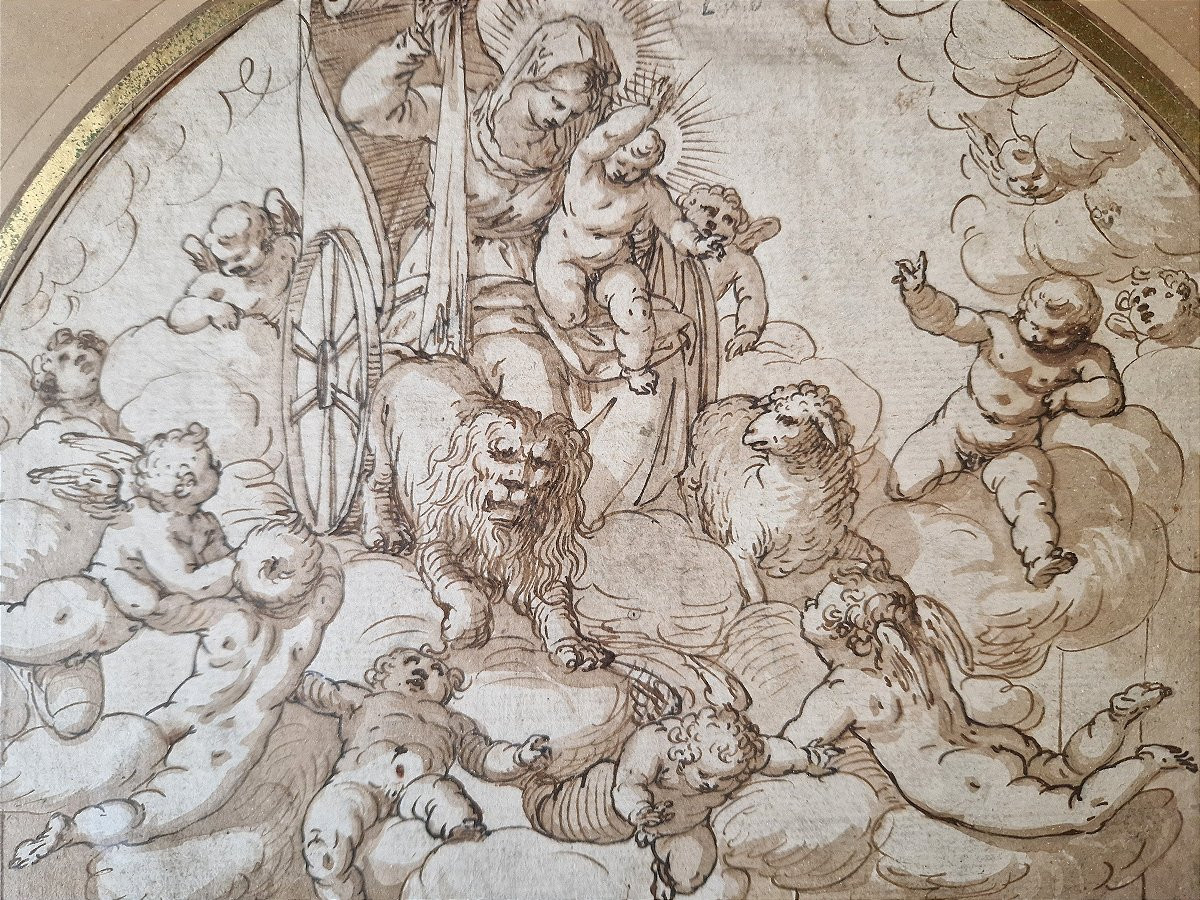 Ecole Italienne Fin Du 16ème Siècle La Vierge Et l'Enfant Apparaissant à Saint Simon Stock-photo-1
