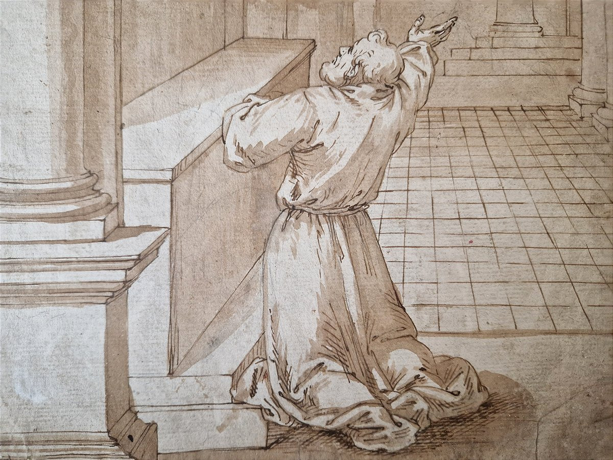 Ecole Italienne Fin Du 16ème Siècle La Vierge Et l'Enfant Apparaissant à Saint Simon Stock-photo-3