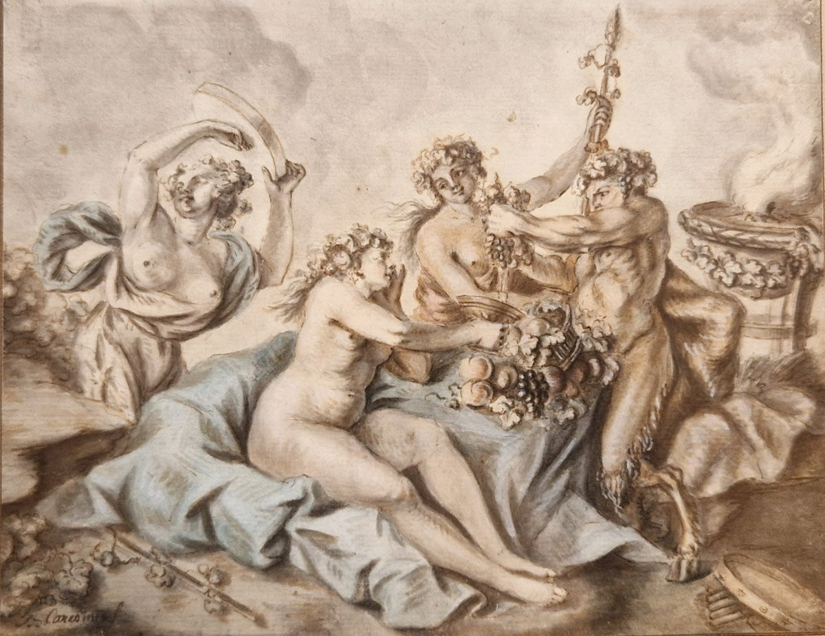 Jacques Philippe Caresme 1734-1796 Bacchanales Aquarelle-photo-2