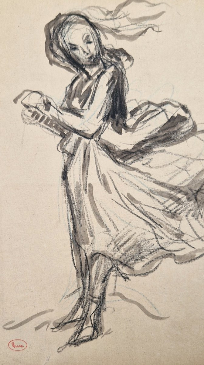 Maximilien Luce 1858-1941 Gust Of Wind Black Pencil Drawing-photo-2